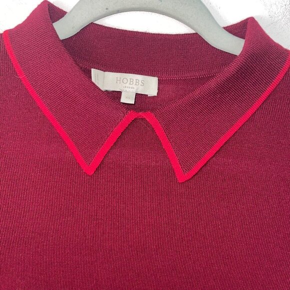 Hobbs London Womens Sweater Size XS Red Nicole Long Sleeve Collared Pure Wool - Picture 3 of 9